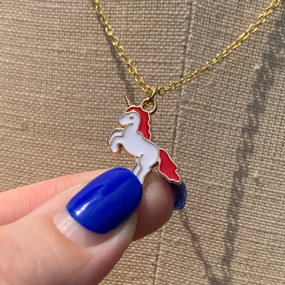 NWT Sterling Silver Plated Chain & Enamel Unicorn Alloy Metal Charm Necklace - Picture 9 of 11